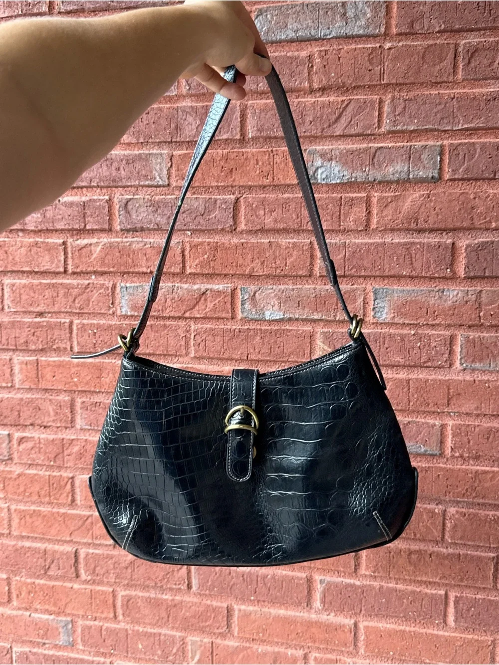 Black Croc Embossed Shoulder Bag Vintage Y2K Style
